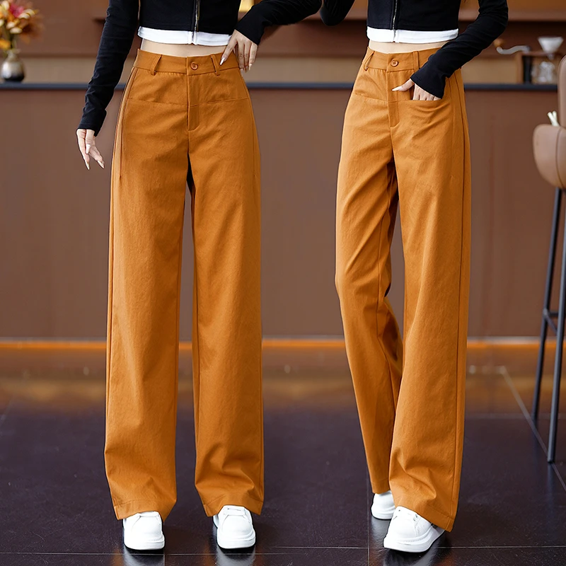 藏青色窄版阔腿裤女秋季2025新款宽松显瘦小个子休闲裤垂感直筒裤