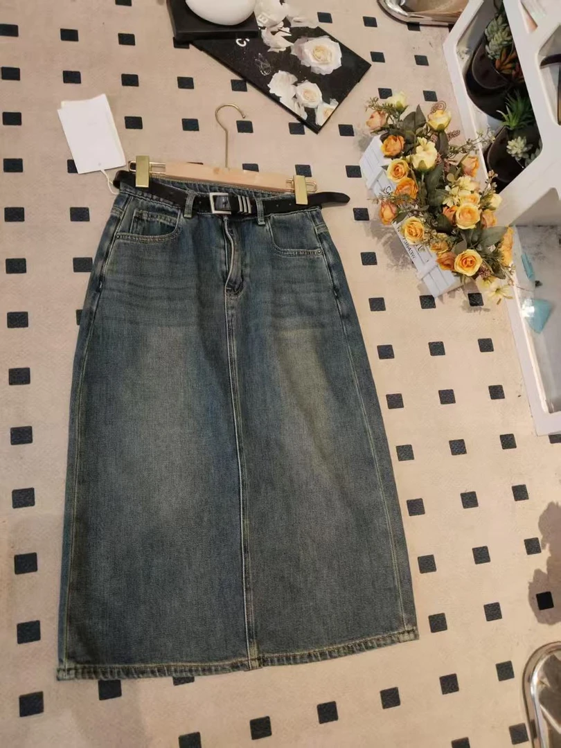 04号链接钟老大复古毛边开叉高腰百搭显瘦牛仔裙