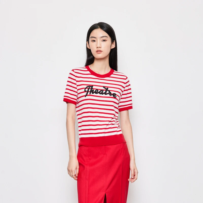 HPLY/荷比俪【商场同款】春季休闲修身条纹针织衫HME12650223-1