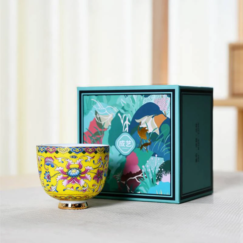 珐琅彩鎏金手工茶杯陶瓷品茗杯主人杯功夫茶具高档家用金边中式
