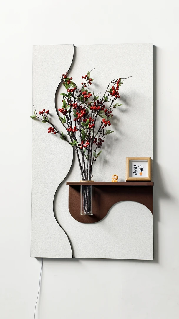 奶油风水培绿植砂岩装饰画2025新款入户玄关挂画发光画走廊壁画