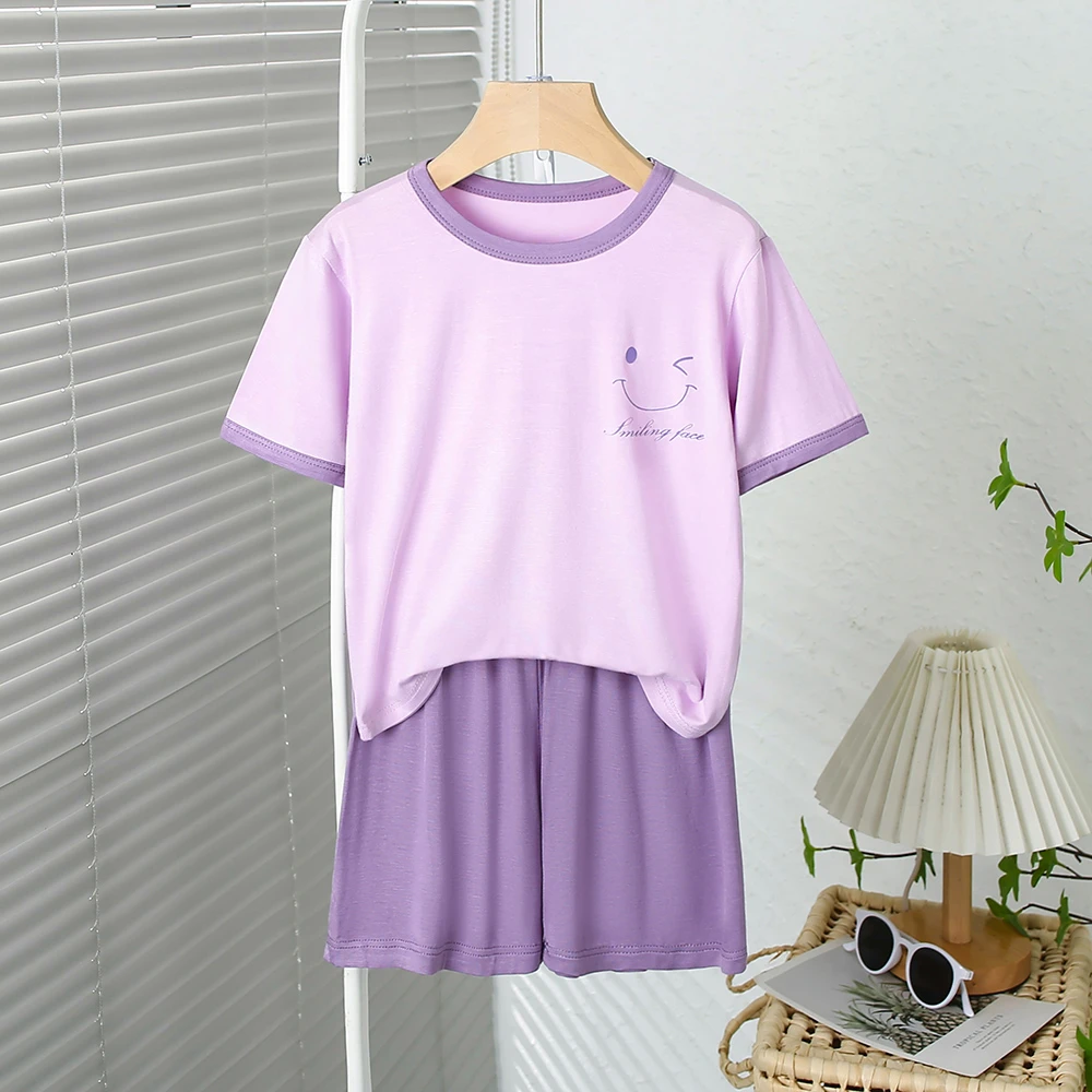 儿童夏季家居服薄款短袖短裤睡衣套装男女童中大童莫代尔空调服