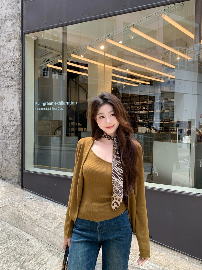 EIA一尧【半熟主义】复古气质知性开衫+吊带上衣斜领显瘦慵懒女人秋