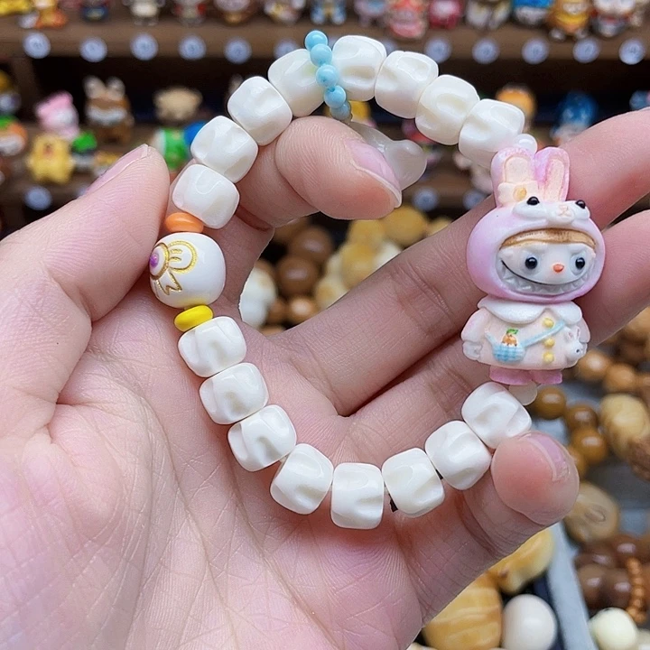 白玉菩提吊坠布布手串