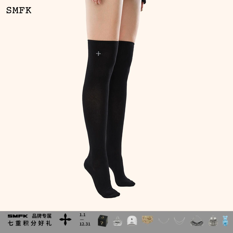 SMFK黑夜之花运动高筒袜 US009B 过膝复古棉质长筒袜