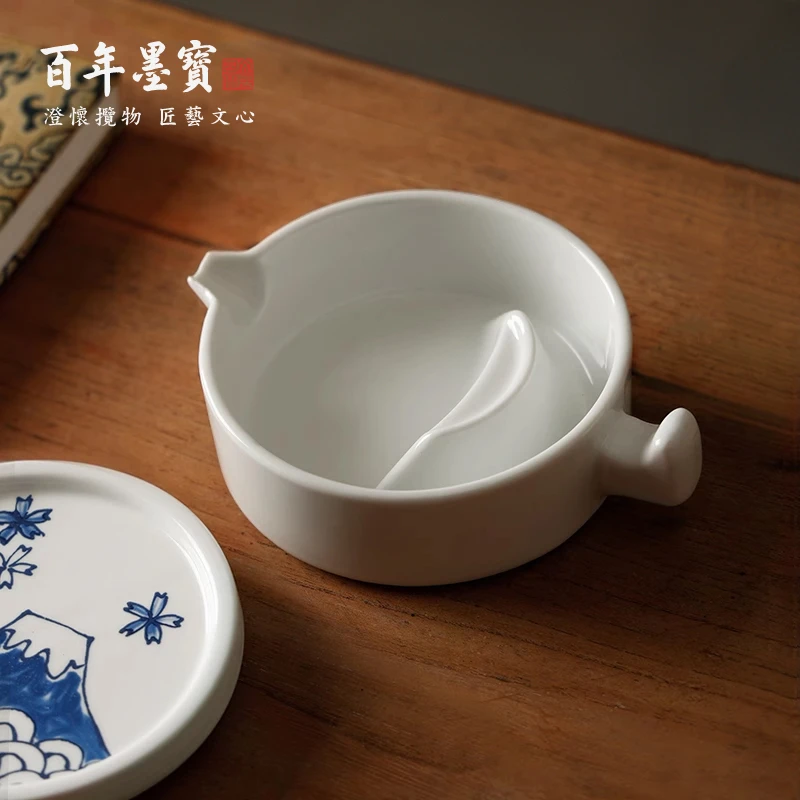 白瓷墨池多功能白瓷砚台带盖墨海墨池文房四宝实用方便火锅书法