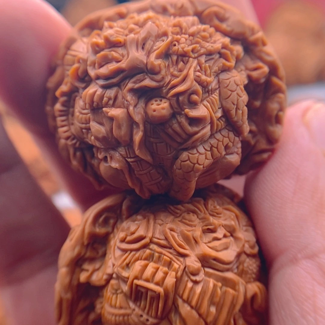 文玩核桃把件干***，纯手工雕刻四大天王福利