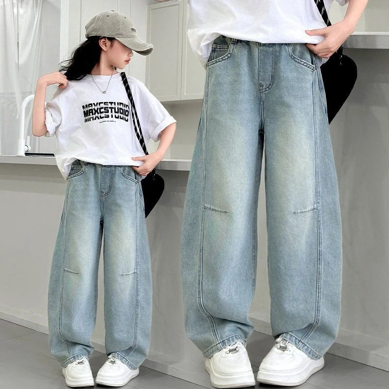 女童裤子夏装2025新款儿童夏季薄款12支牛仔中大童宽松弯刀直筒