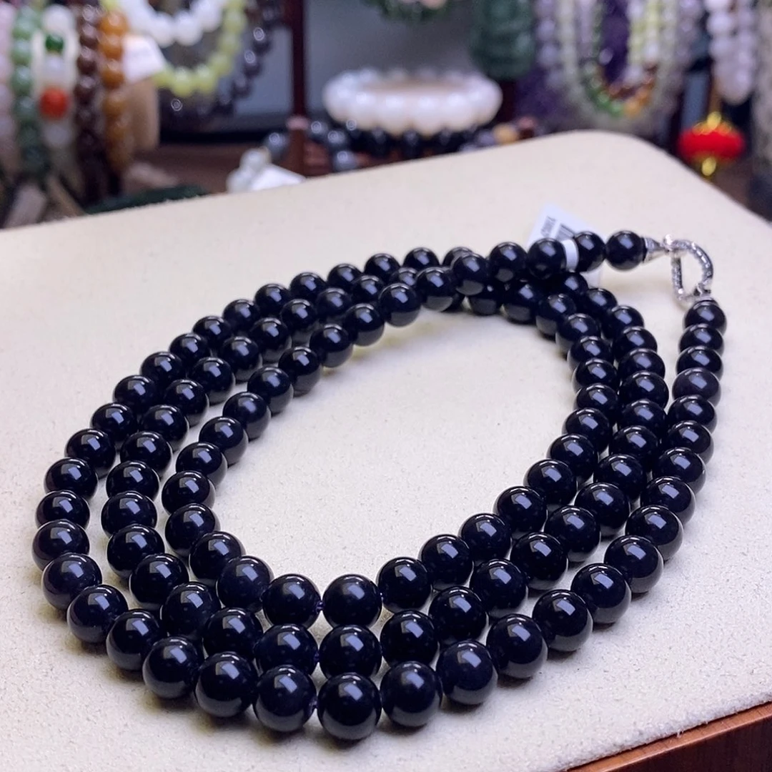 颈饰未镶嵌和田玉烟紫银镶帝王紫108链8MM