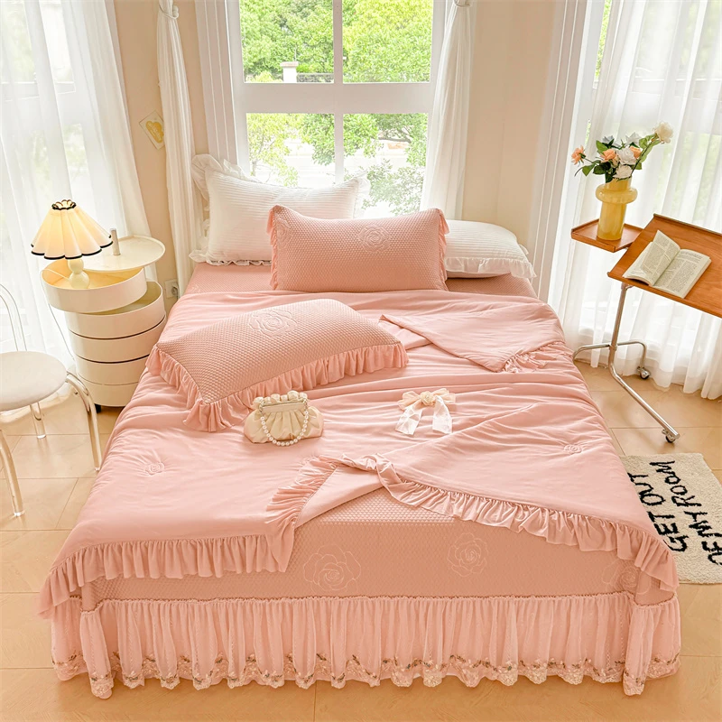 夏季专用2025提花凉感加厚冰丝豆豆凉席三件套可机洗空调被四件套