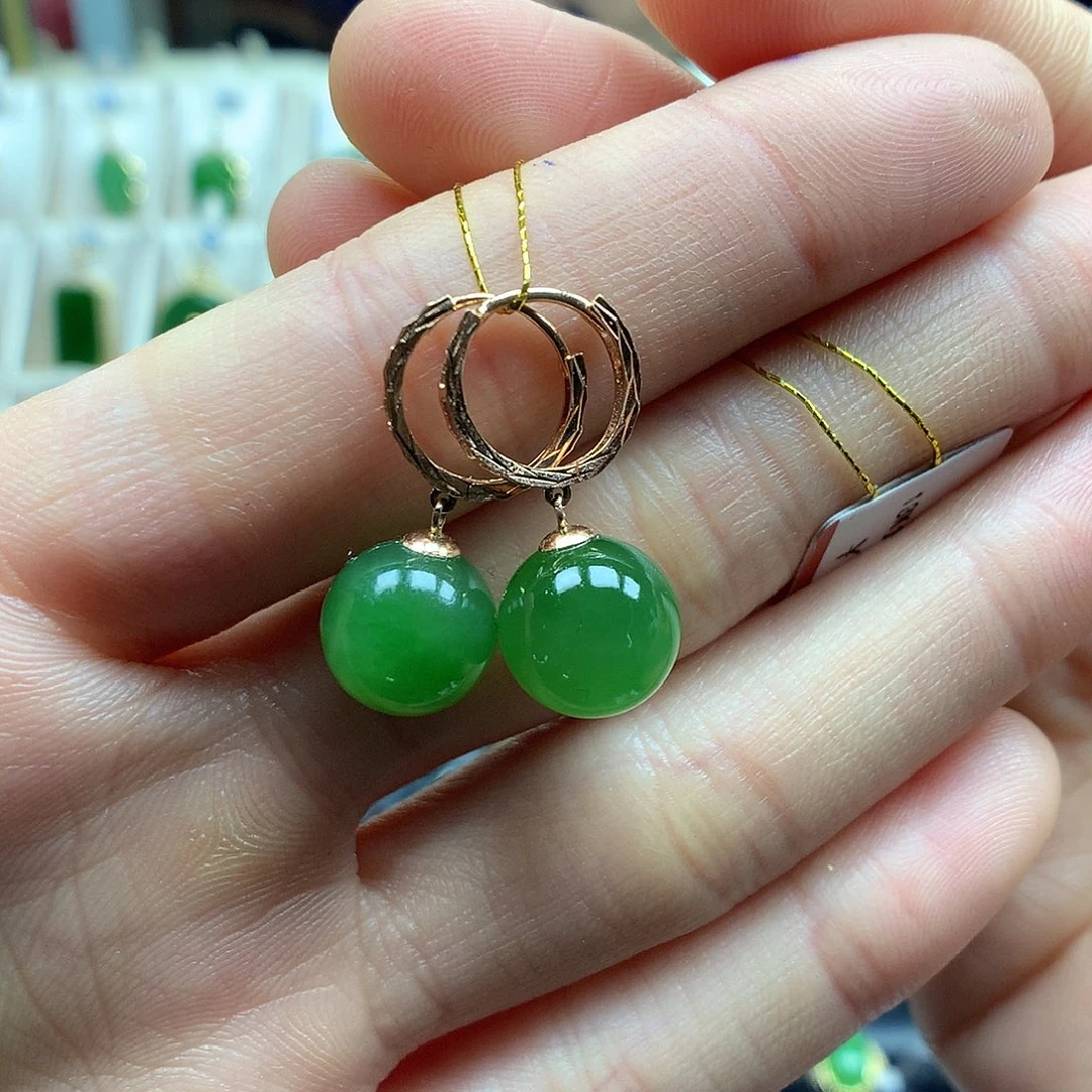 和田玉耳饰18K金镶嵌10