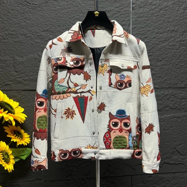 短款翻领春季夹克刺绣男士春秋百搭时尚民族风外套2198