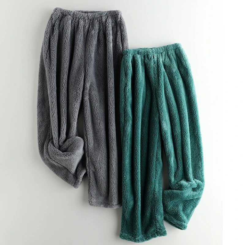 秋冬暖暖裤女加厚加绒家居裤子双面珊瑚绒居家宽松保暖睡裤男大码