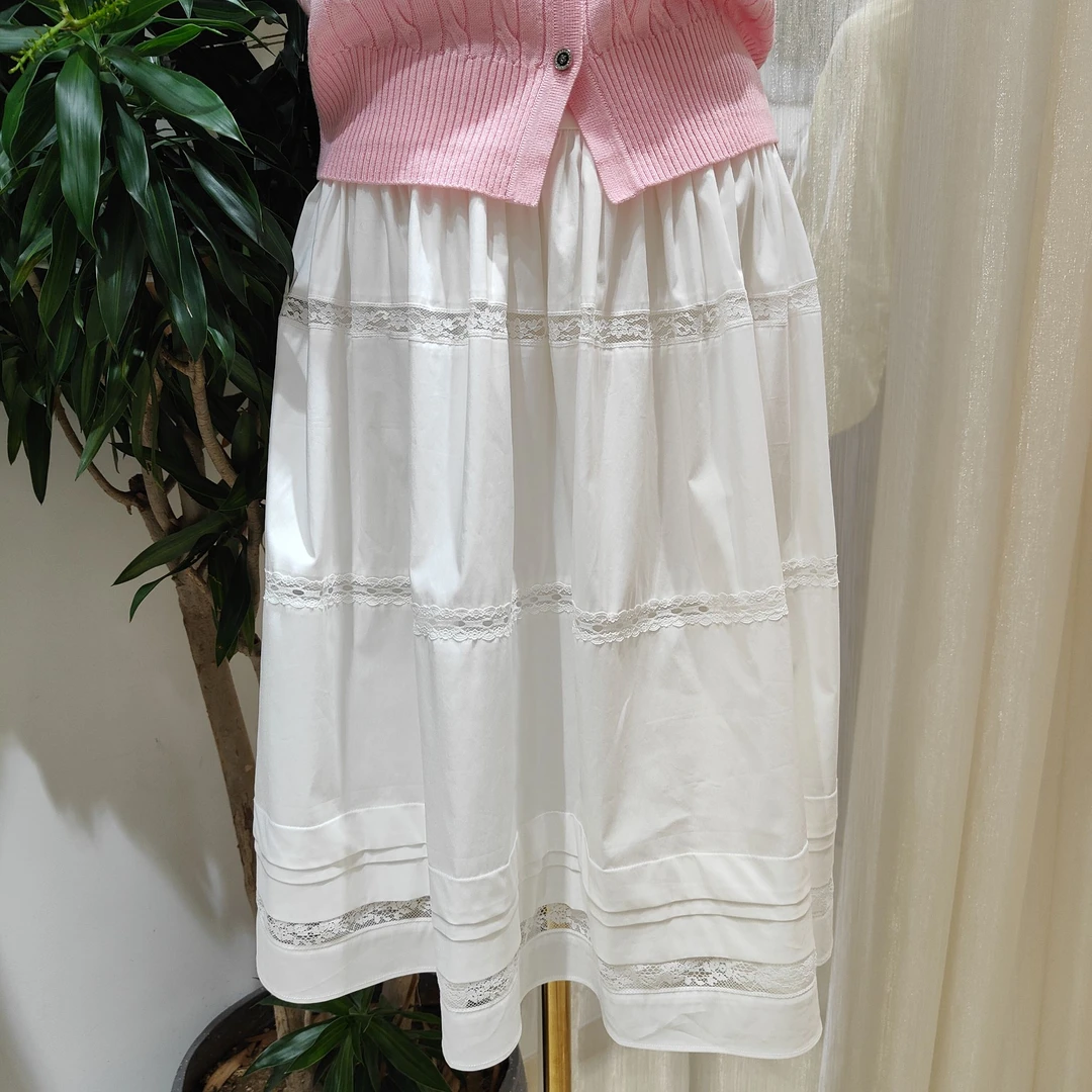 2025春夏欧若风蕾丝蕾丝褶皱蛋糕裙韩版纯色半身裙甜美百搭