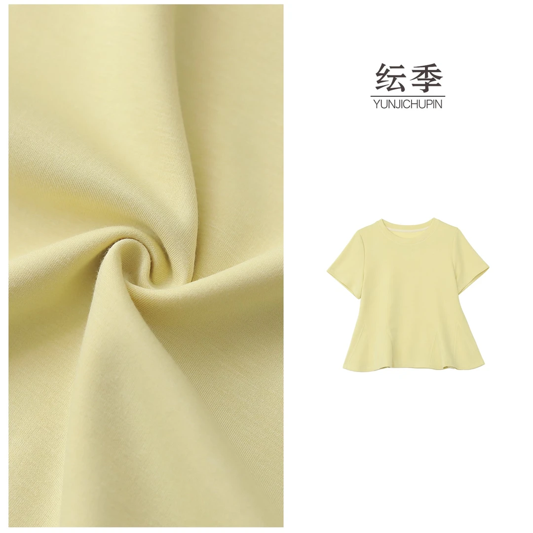 【纭裳原创】衣长60 夏季新款宽松圆领下摆荷叶边短袖T恤女D25280