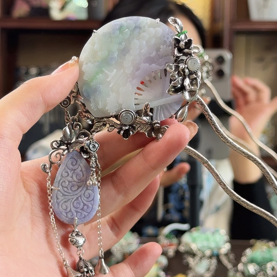 翡翠银S925镶嵌发饰