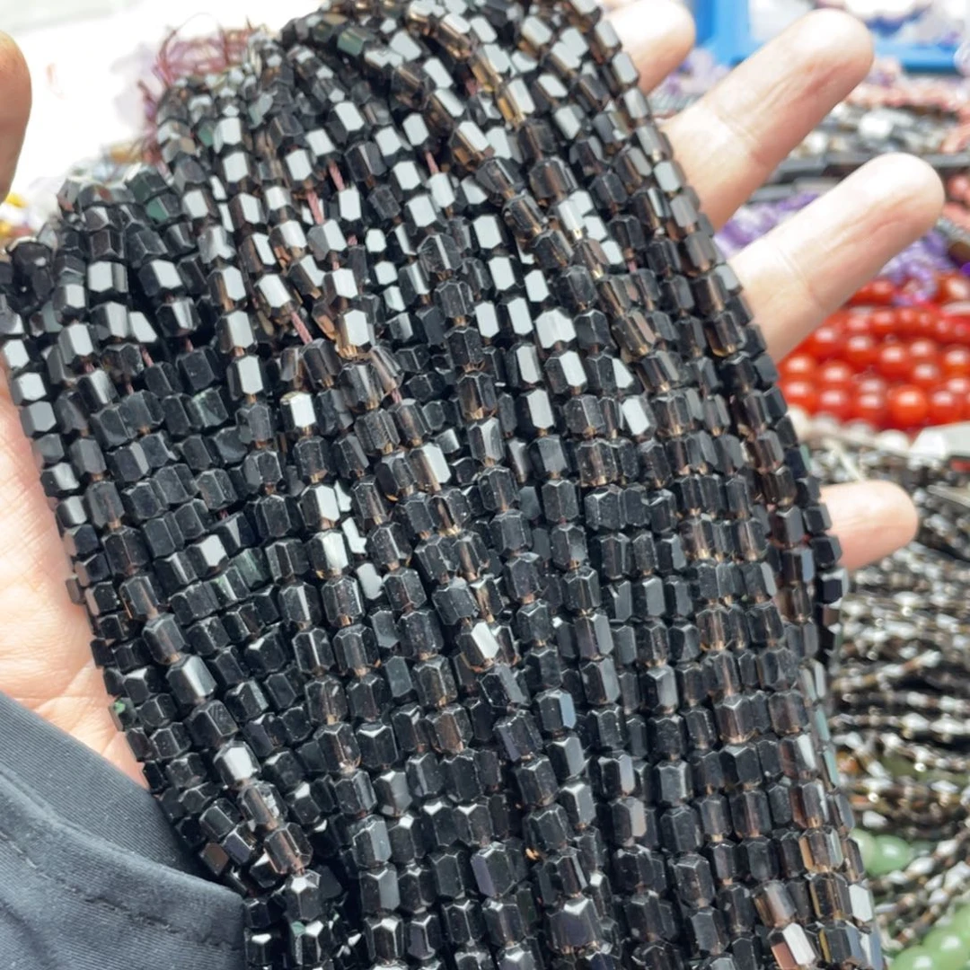 玛瑙/玉髓珠宝半成品未镶嵌三条装4mm黑水晶切面