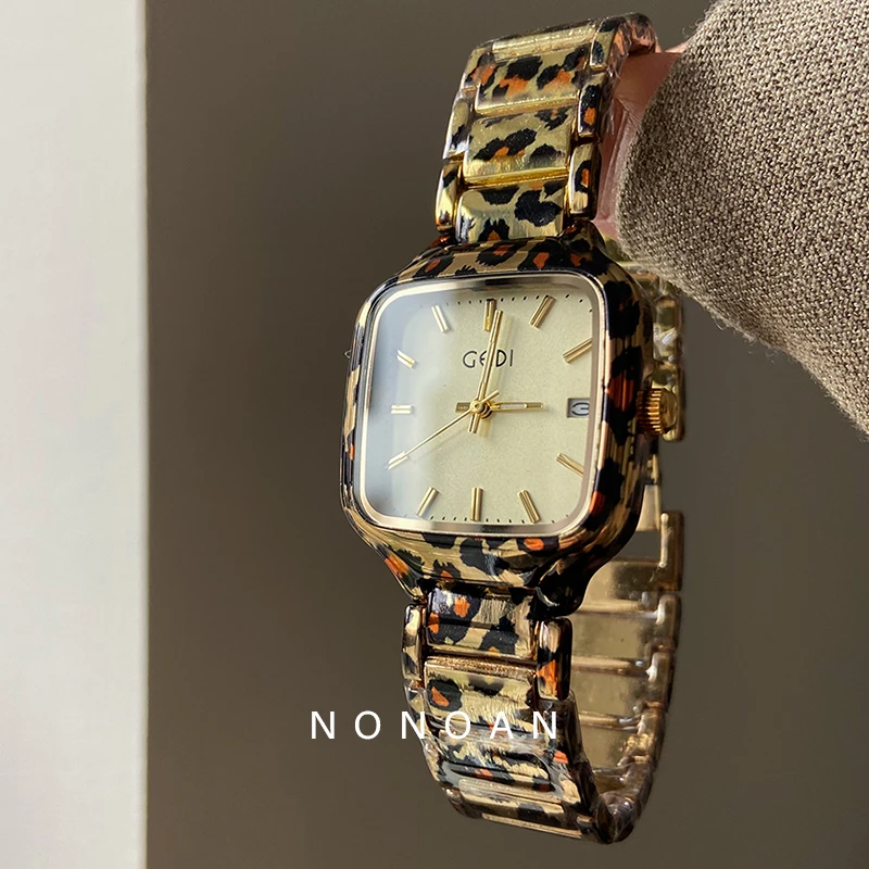 NONOAN 豹纹手表女精致气质高级感小众设计潮流ins风石英腕表421