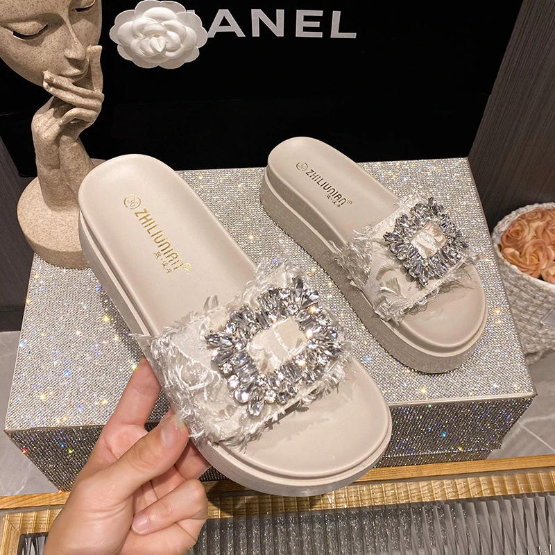 凉拖女外穿2025夏季新款松糕厚底拖鞋软底凉鞋一字拖小香风气质