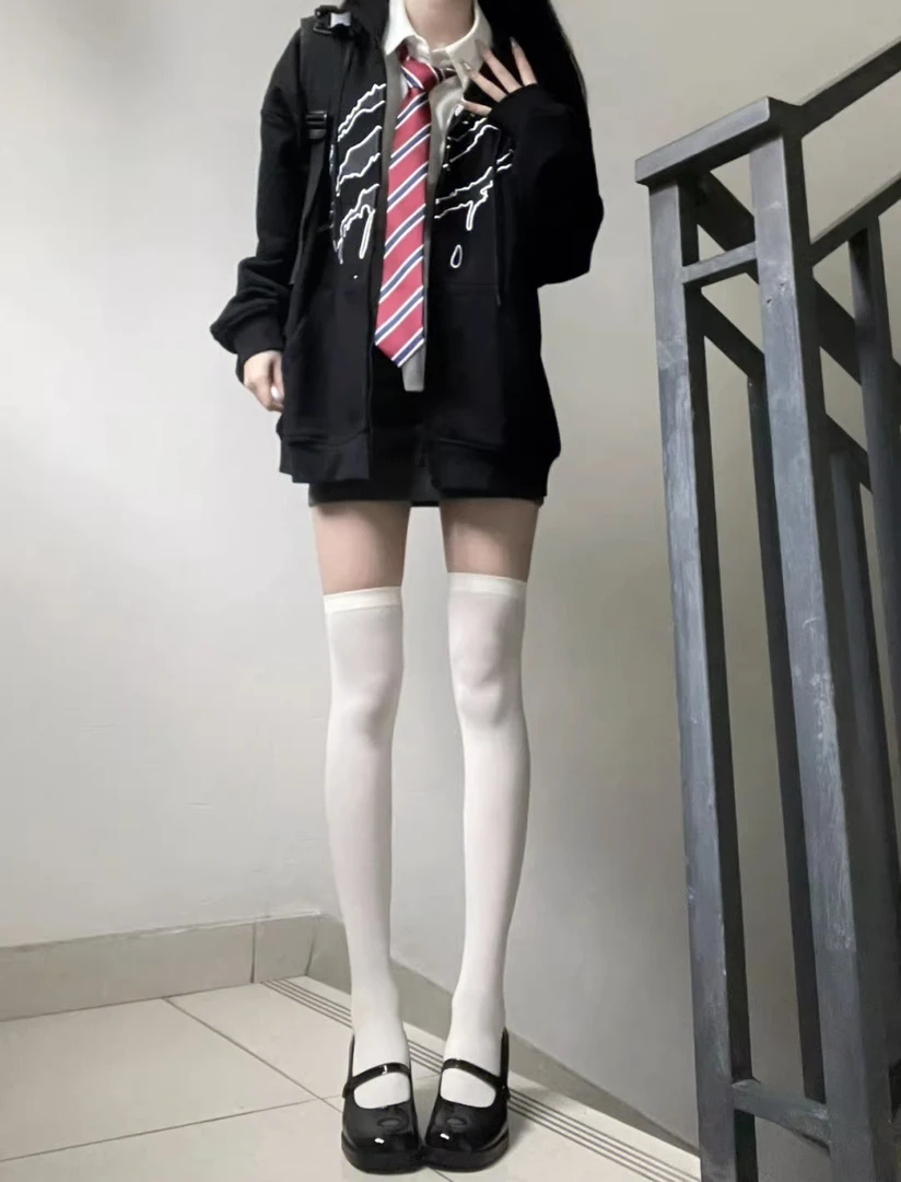 日系百搭白色过膝袜长筒袜遮肉袜子高筒袜薄款学院风袜爆款春夏季