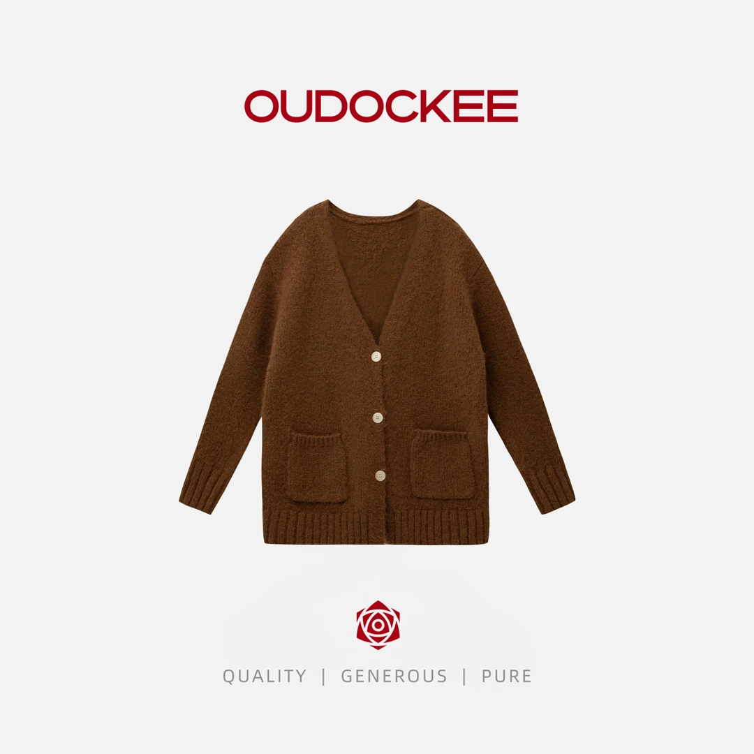 OUDOCKEE 鸥鸥【绵羊毛】美羊羊 韩版V领高级感开衫 J2503Y589T