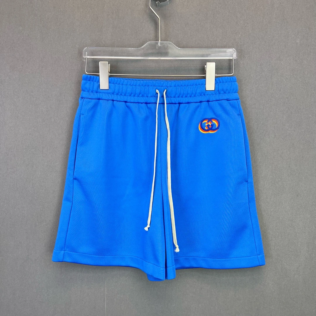 99新 GUCCI/古驰 M码/蓝色刺绣logo运动短裤/11811018
