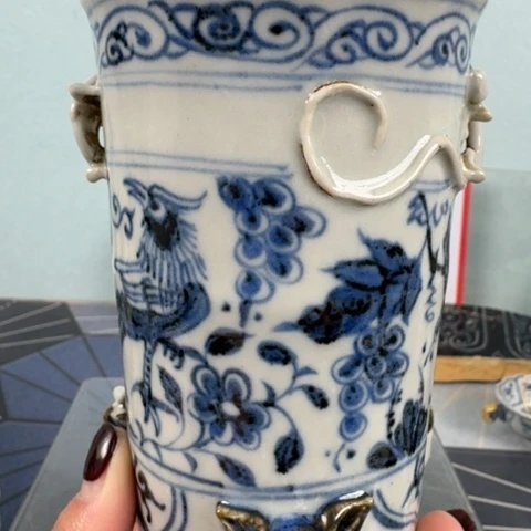 香炉笔筒式香炉青花