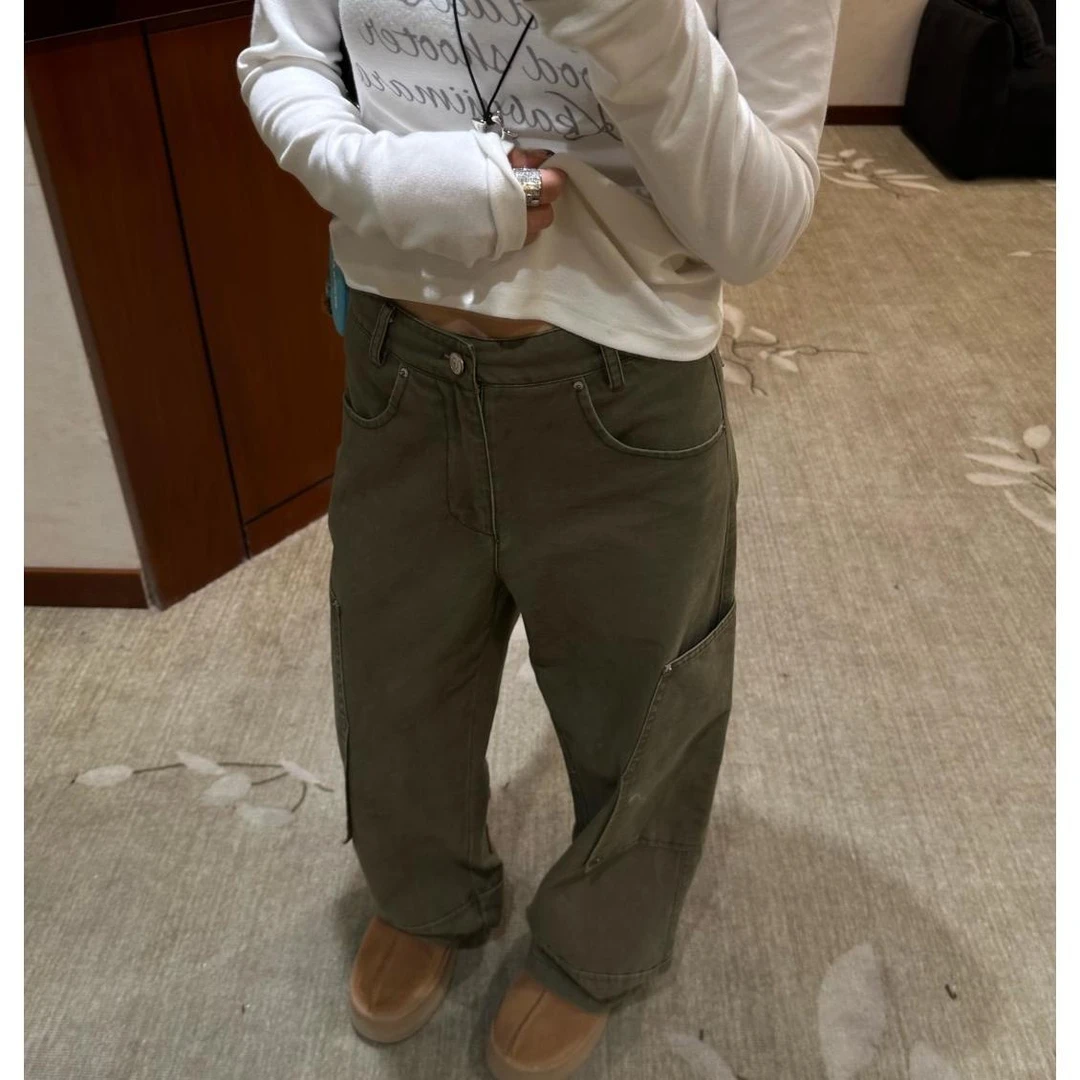 Our2【小绿直筒裤】秋冬季设计感休闲百搭工装裤【X5784】