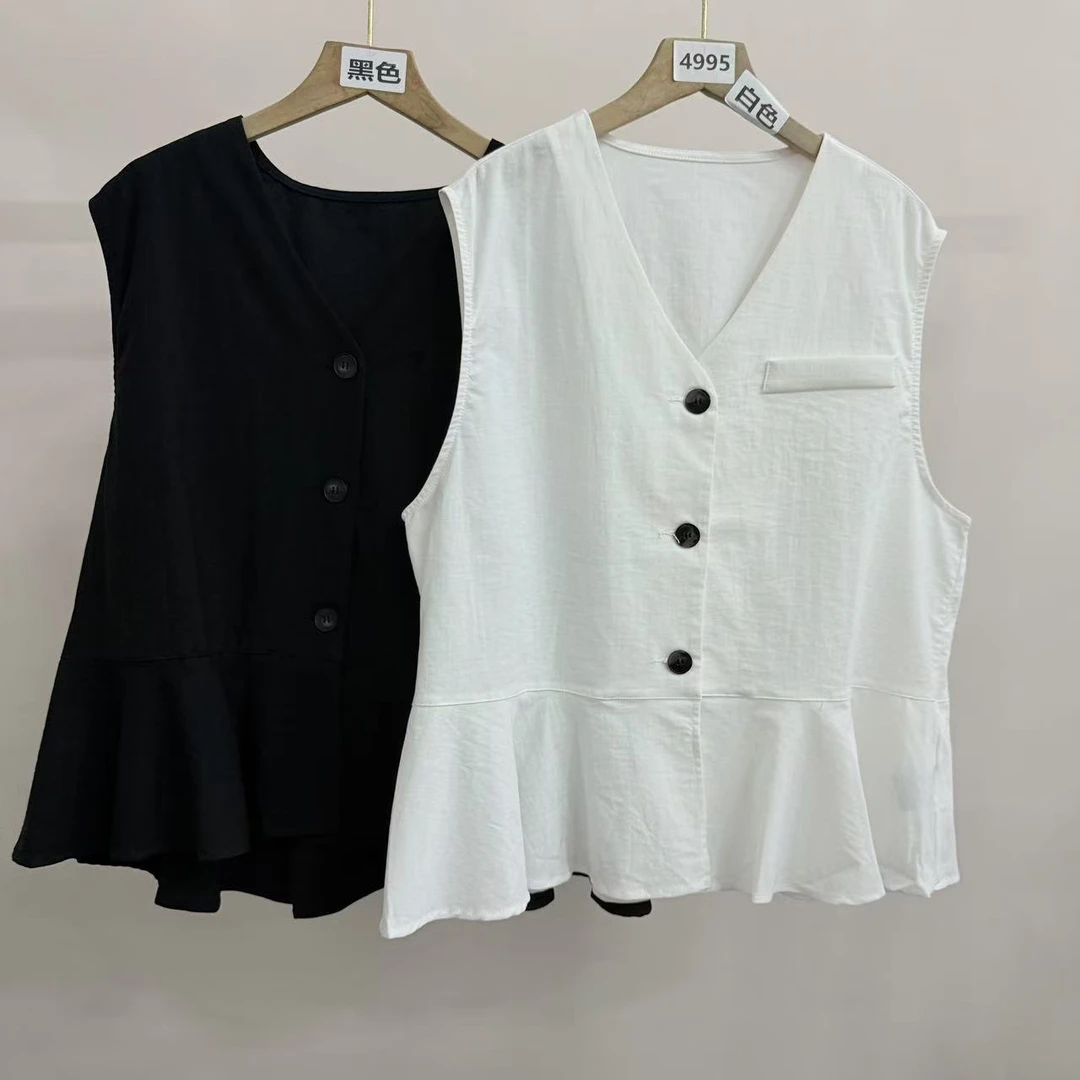 4995号10109#百搭纯色花边无袖背心