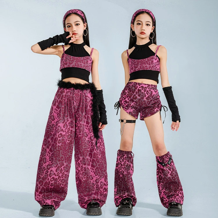 儿童爵士舞服装潮酷时髦背心皮裤套装女童舞蹈服jazz女孩街舞潮服