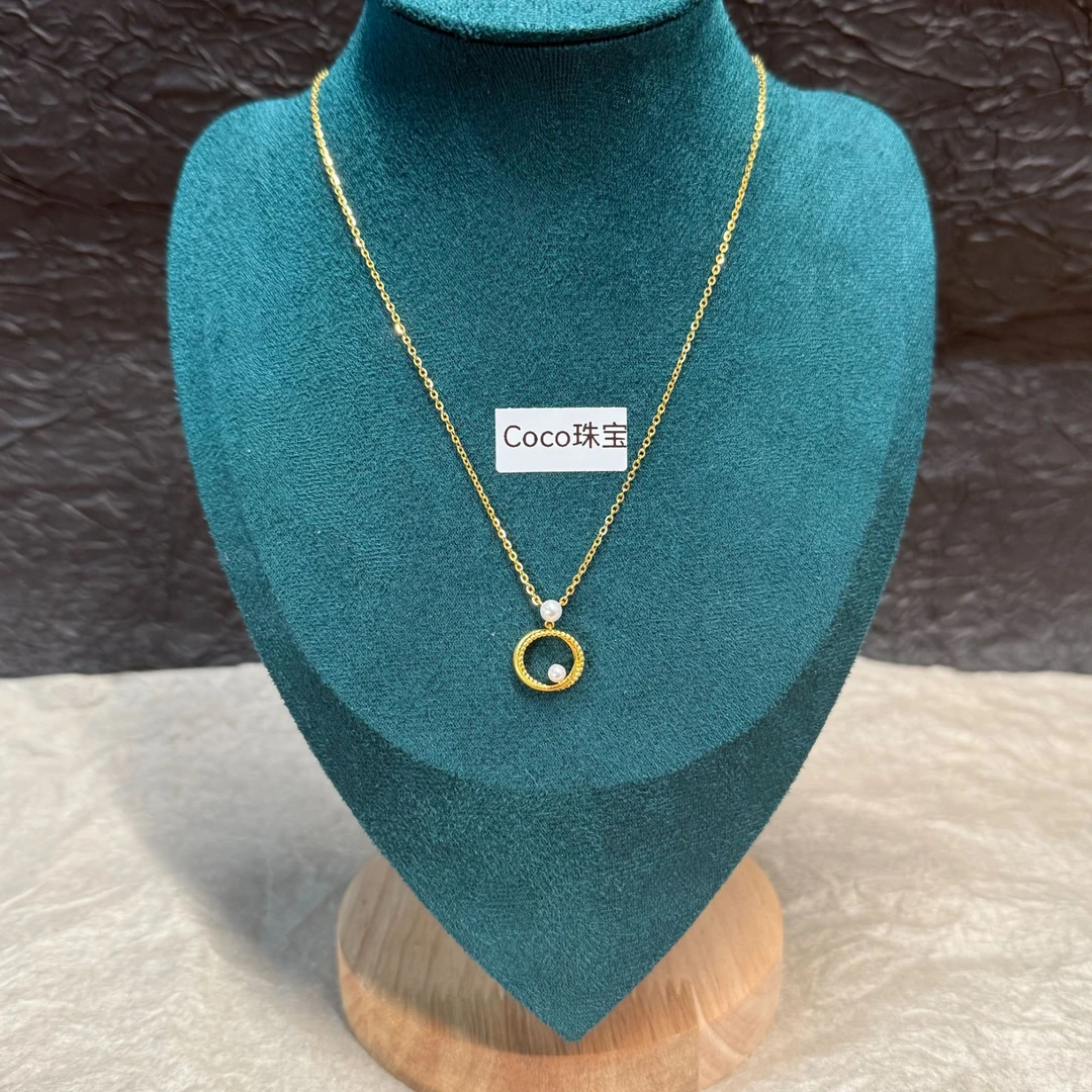 【足金999珍珠双环套链】流苏提溜礼物节日简约纯黄金真金5G工艺