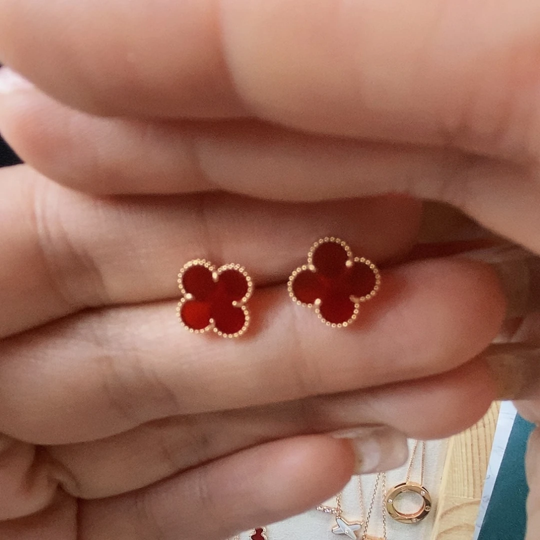 玛瑙/玉髓耳钉18K金镶嵌红10mm枚