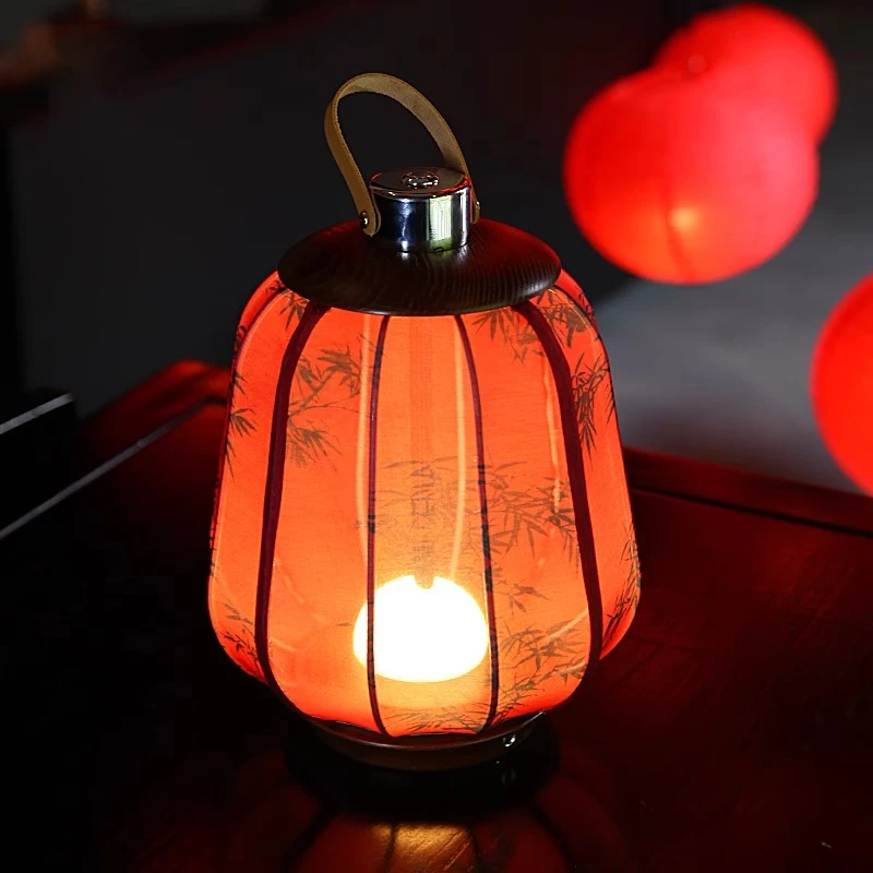 充电触摸手提灯中国风布艺台灯复古床头氛围高级感书法禅意中式灯