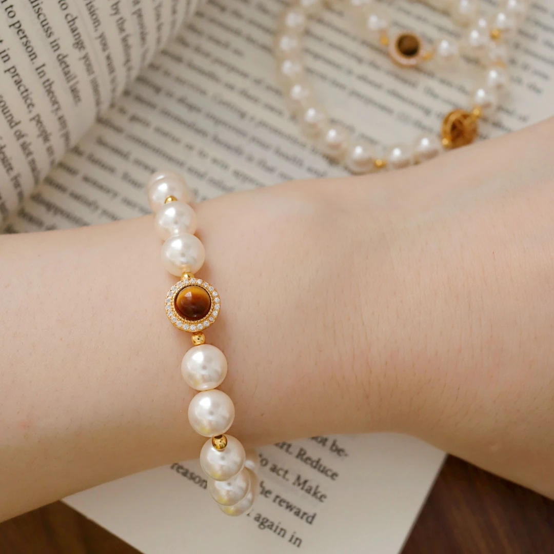 925银仿珍珠手链 虎眼能量施家珠手链串百搭高级感火爆款