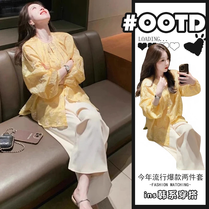 茶系穿搭一整套女2025夏季新款韩版宽松百搭衬衫法式显气质裤子潮