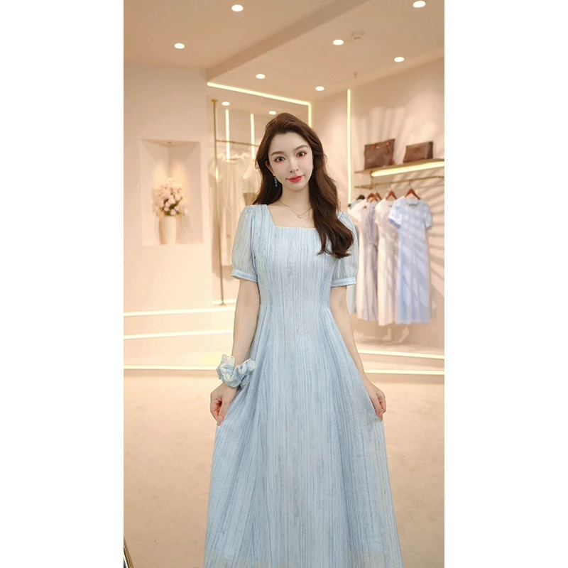 艾格夏季法式新款时尚休闲通勤连衣裙女显瘦气质温柔感小众长裙