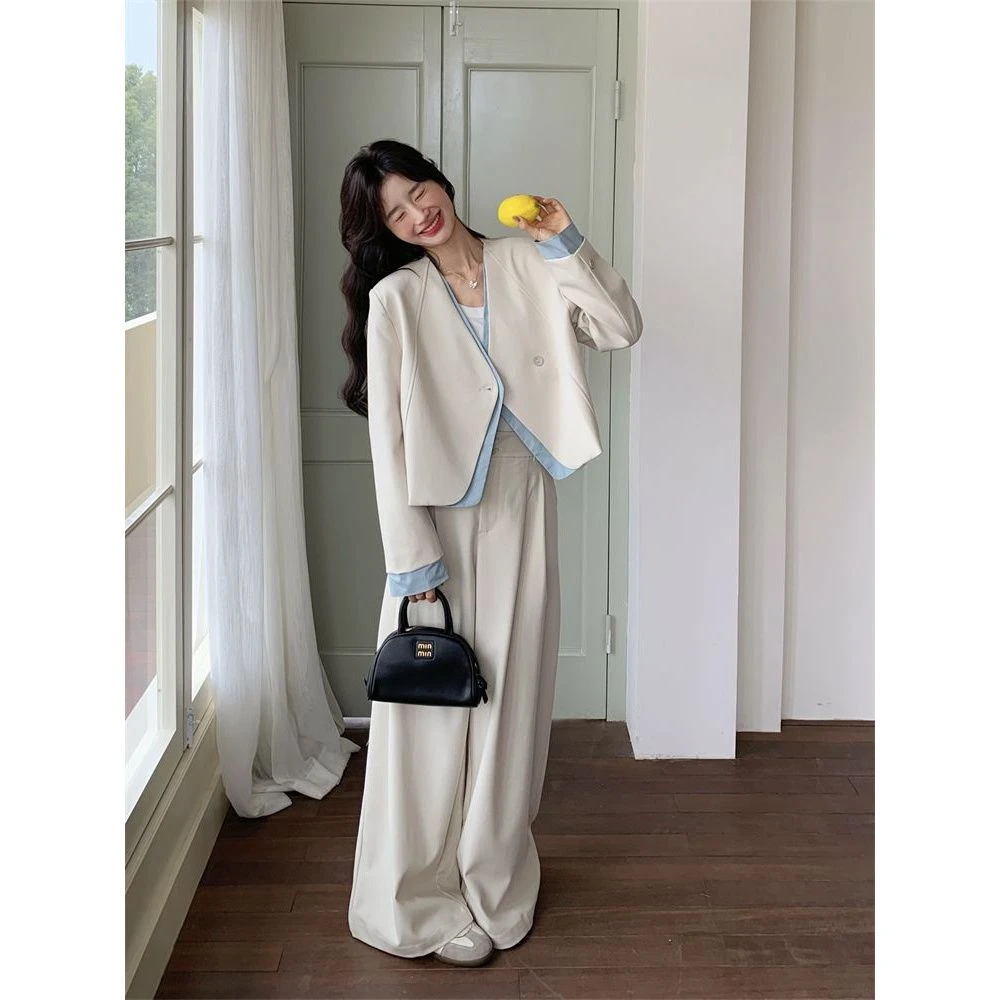 哥弟阿玛施正品假两件西装阔腿裤套装女春秋2025新款两件套韩系休