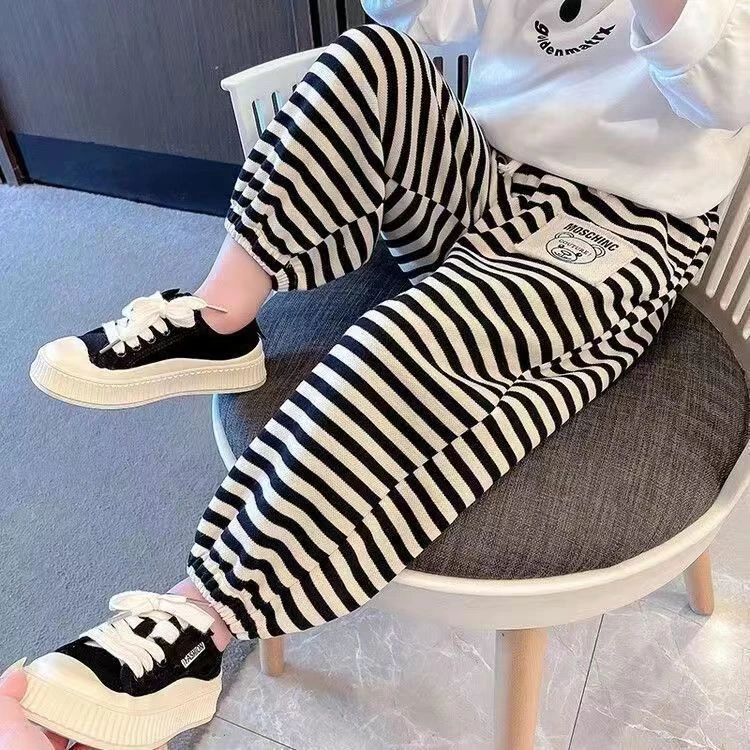 巴拉巴拉男孩女孩儿童休闲裤2025韩版百搭春秋款条纹卫裤女宝宽松