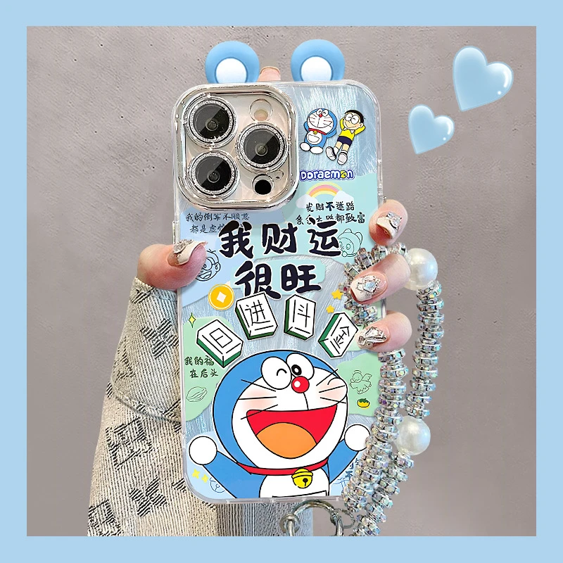 我财运很旺手链适用苹果16羽纱手机壳华为13pro可爱哆啦15支架14