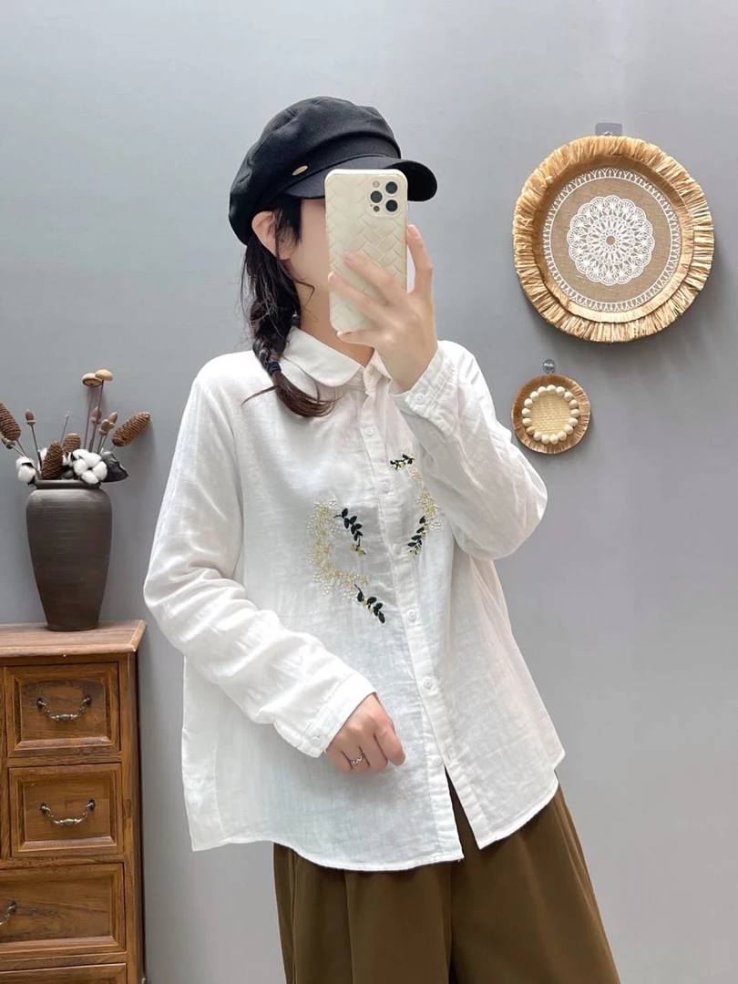 新款国风绣花宝宝棉衬衣