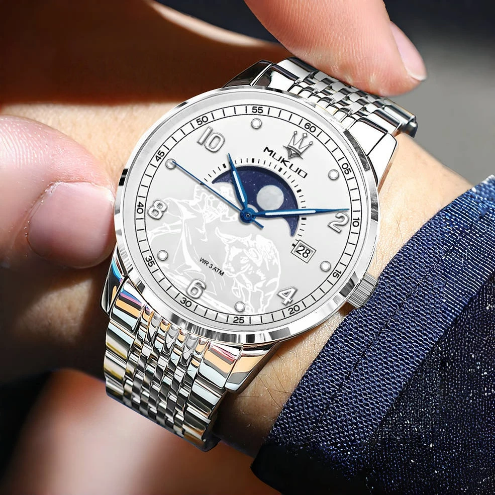 【专柜直发】斗牛系列男士腕表高级防水带夜光钢带款送皮带a