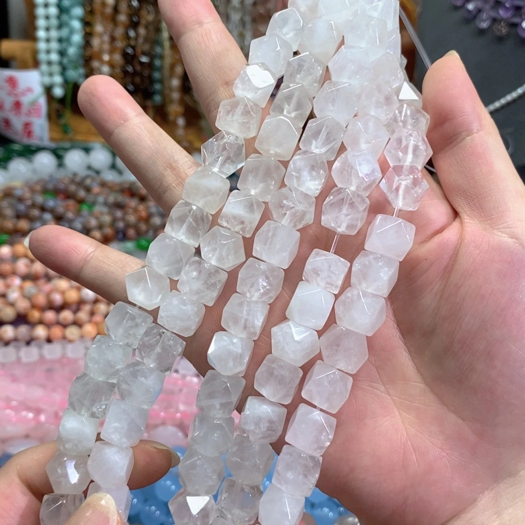 未镶嵌玛瑙/玉髓珠宝半成品天然白水晶八角切一条卡10mm20颗