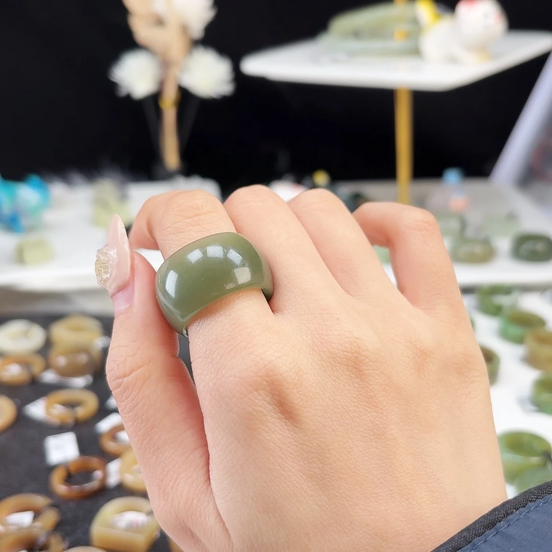 和田玉未镶嵌戒指P115冰透绿墩墩18.8不退换
