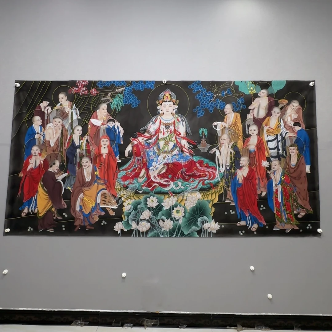 国画绢本工笔大尺寸十八罗汉贾敏