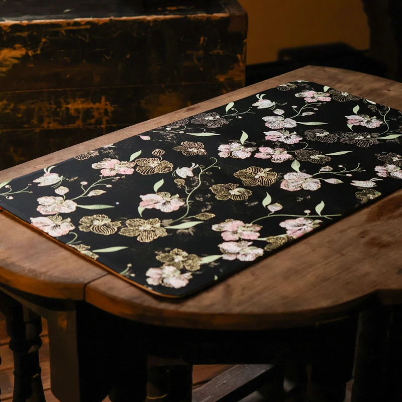 【见珊】<粉绒花>双面圆角织锦茶席66*36（慢蓝S0918）