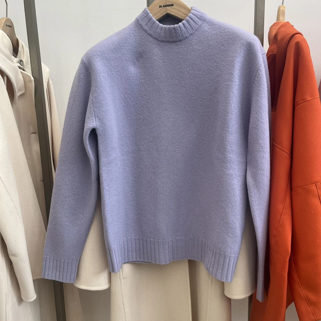 全新未使用  Jil Sander 紫色纯绵羊毛针织