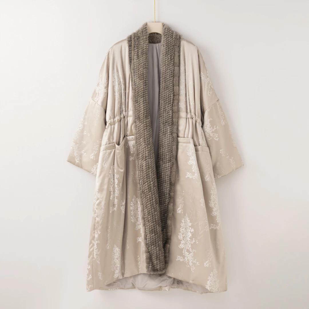 ★H2737 桑蚕丝填充~质感巨赞高感天丝长款外套