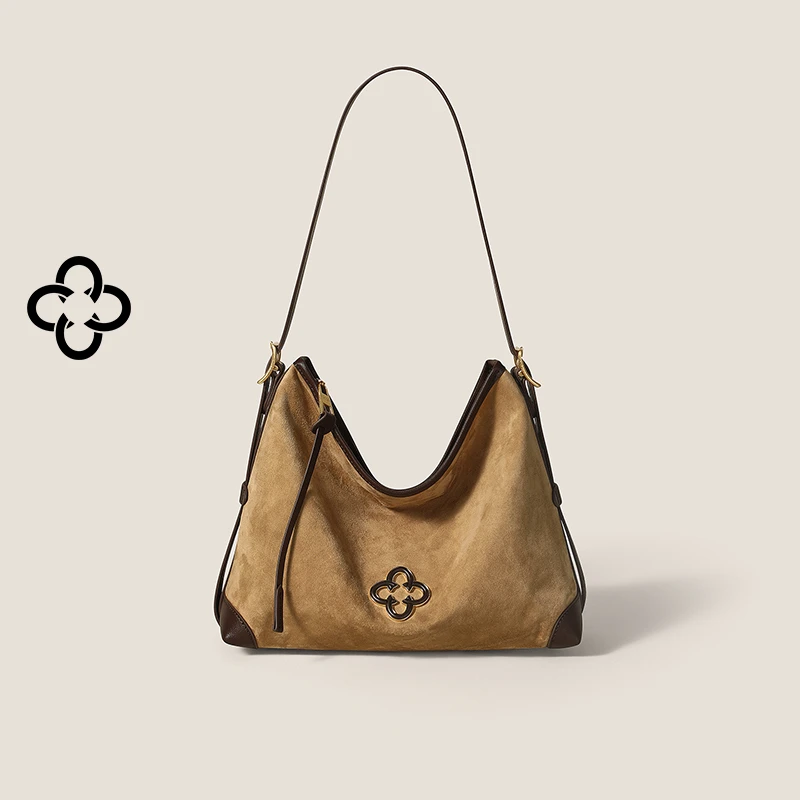 CASSILE/卡思乐松涛女包复古大容量麂皮绒单肩hobo包斜挎托特包包