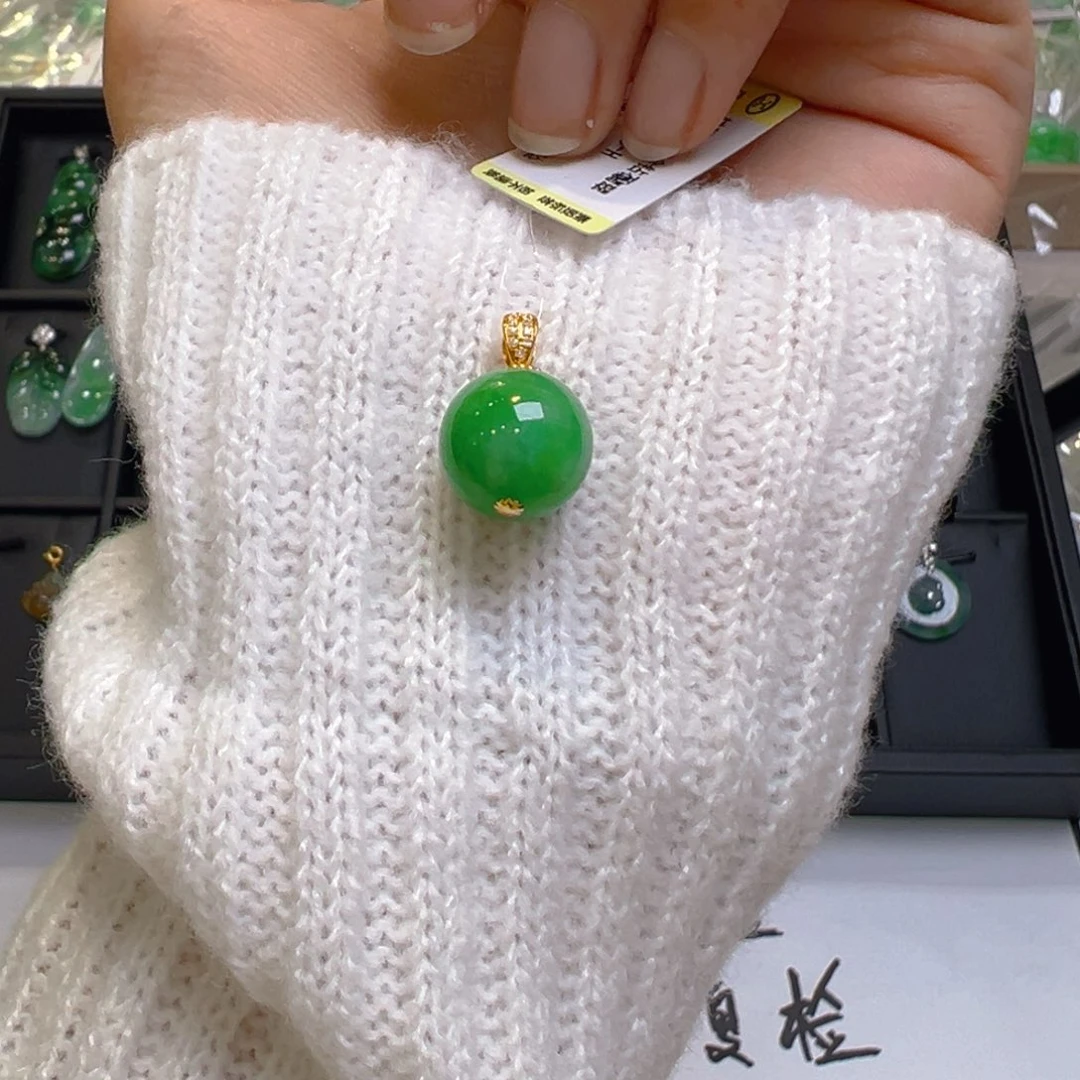 翡翠18K金镶嵌吊坠(不含链)