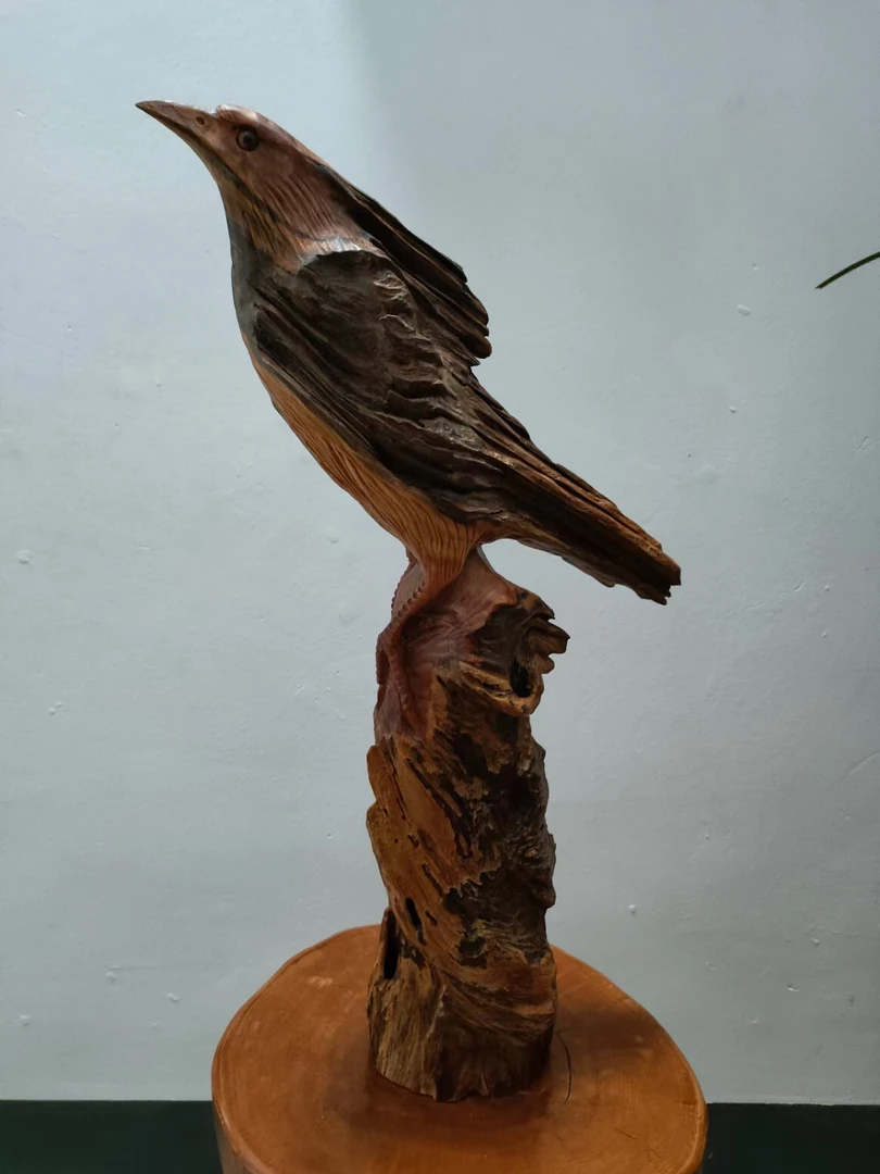 高山风化高油琥珀木小鸟摆件